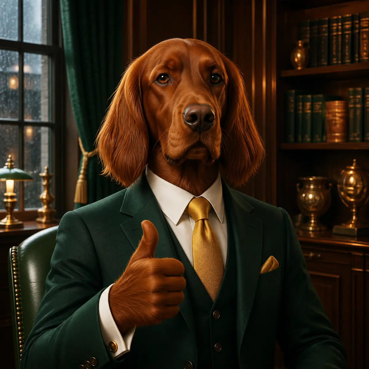 Irish setter editorial mascot giving the final Bizzo Casino verdict