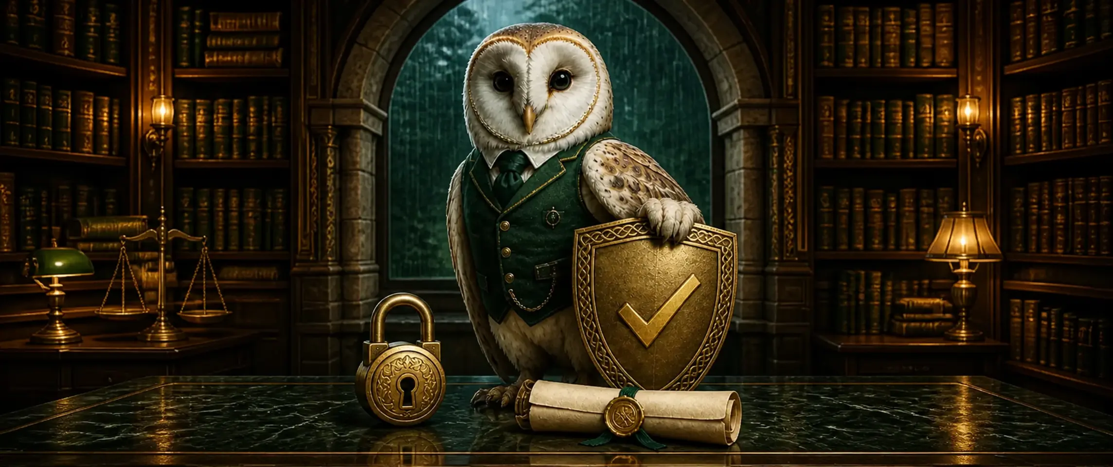 Bizzo Casino licence and account security guarded by a barn owl