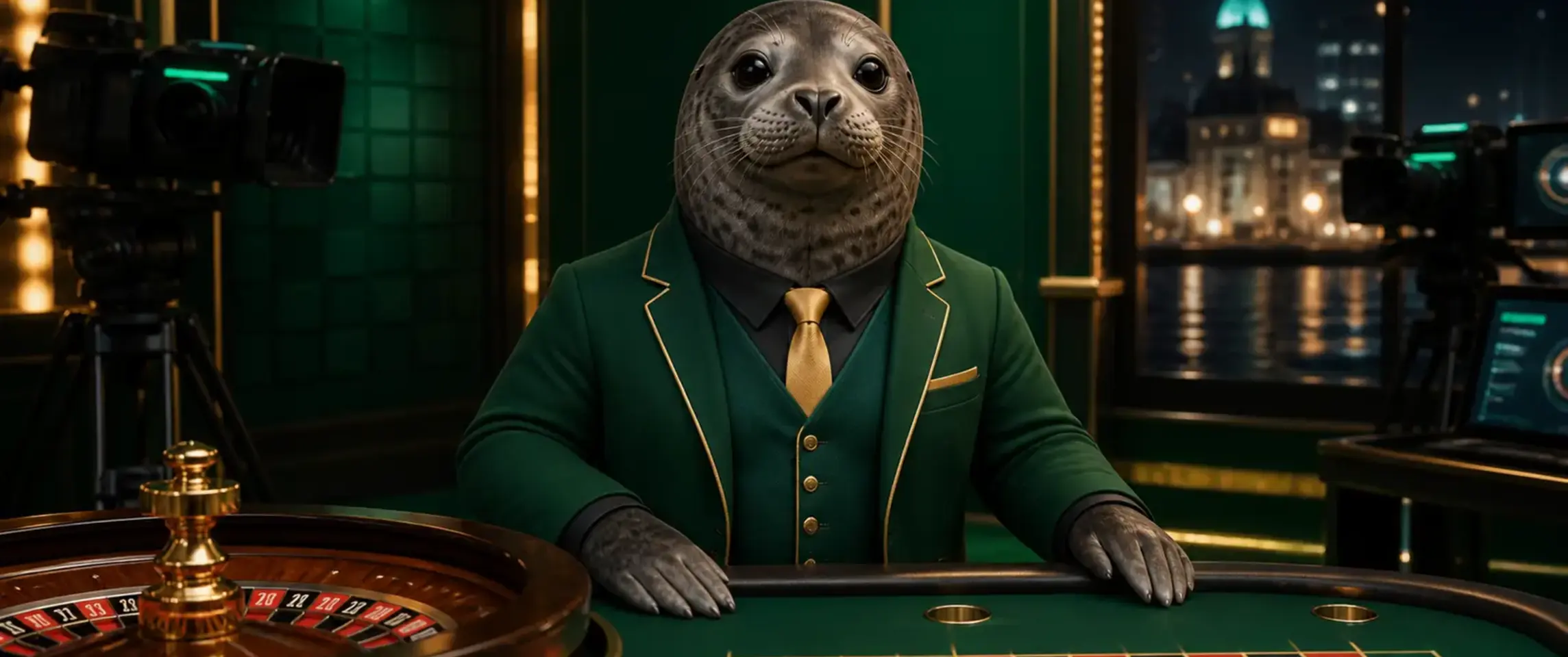Bizzo Casino live-dealer games hosted by a grey seal in a Dublin studio
