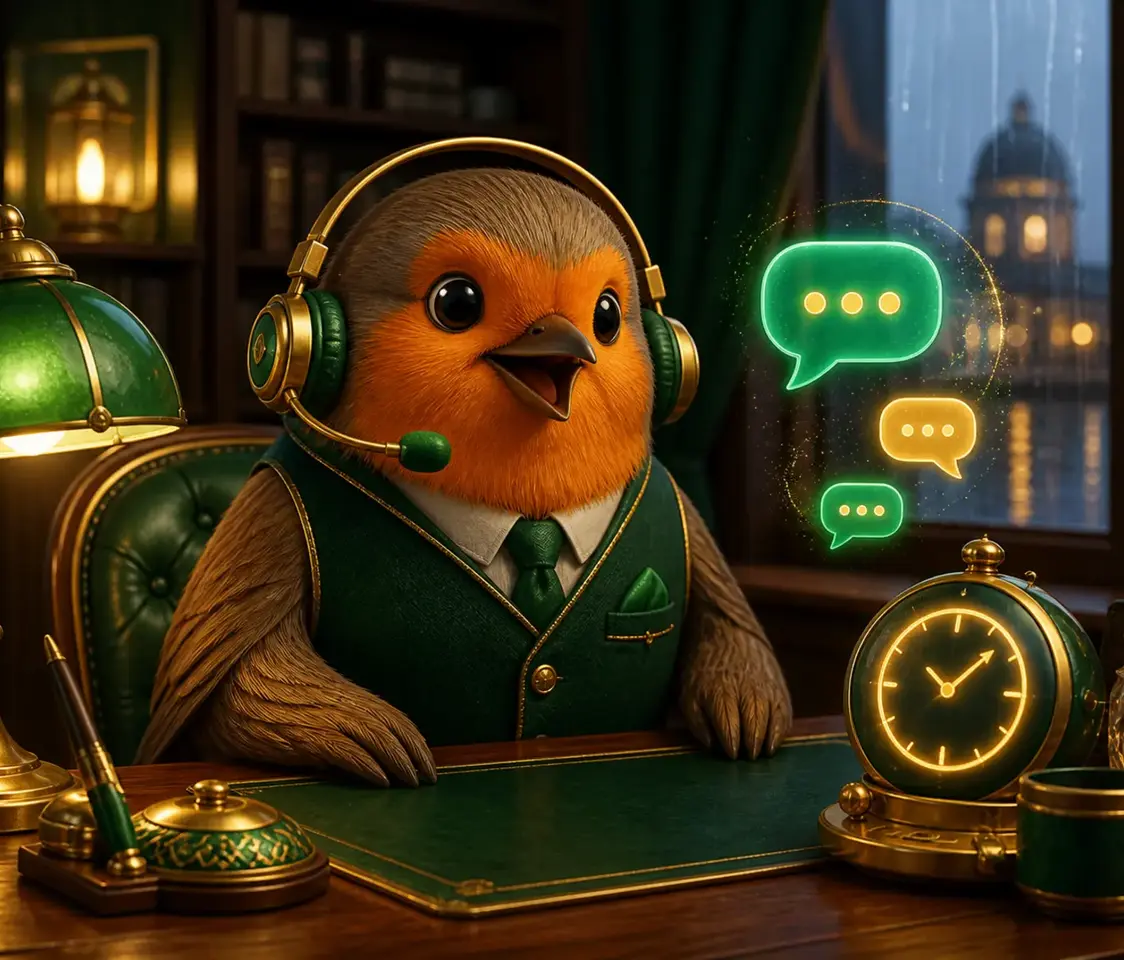 Bizzo Casino round-the-clock customer support with a friendly robin
